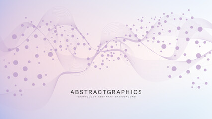 Modern abstract molecules structure for science or medical background. DNA helix or atom visualization. Molecular wave flow abstract background. Vector illustration