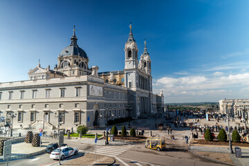 La Almudena Cathedral in Madrid Downtown. Sunny winter day 2024