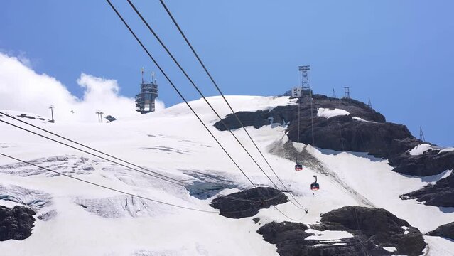 Cable car gondola ride at Titlis peak of Uri alps. Swiss Alps. popular tourism destination in Switzerland.