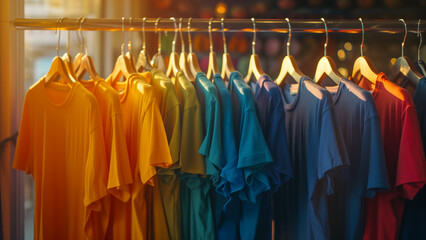 Afternoon Glow: A Laundromat’s Colorful Array of T-Shirts