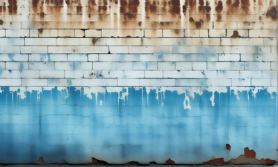 old cracked wall background with blue paint, ai generate