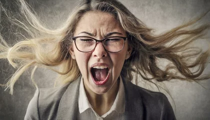 Fotobehang Angry Woman - Overloaded by Emotions - Furiously Screaming and Frustrated © Eggy