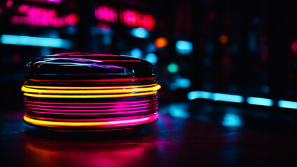 Fototapeta na wymiar Luminosity Unleashed: Neon Yoyo's Neon Glow Pops Against the Dark Scene