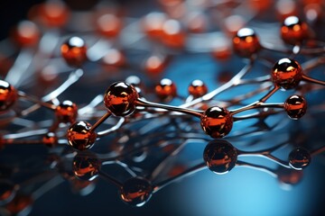 a group of orange balls sitting on top of a metal bar with a reflection of them on a black surface.