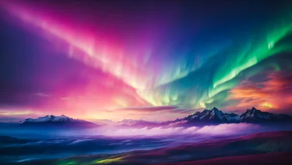 Papier Peint photo Lavable Aurores boréales Chromatic Symphony: The Dazzling Dance of a Multicolored Aurora Sky