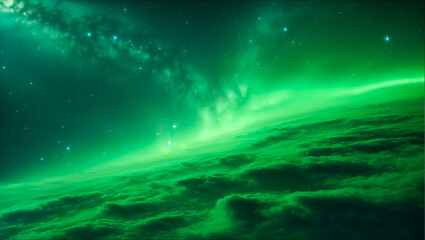 Emerald Enigma: The Mystical Glow of a Verdant Nebula Sky