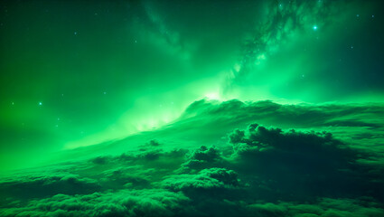 Fototapeta na wymiar Emerald Enigma: The Mystical Glow of a Verdant Nebula Sky