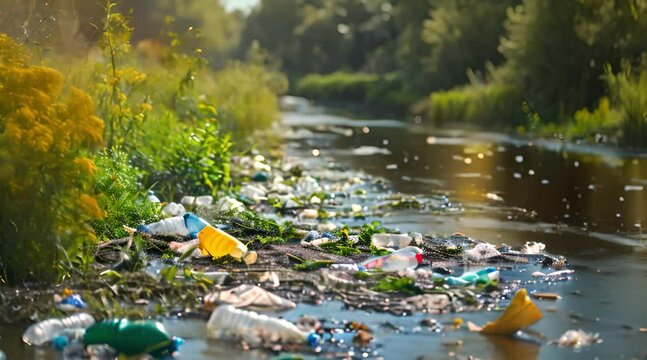 environmental pollution and the dangers of plastic waste in rivers, ecological concept