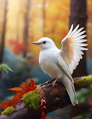 photos of a colorful white bird sitting on a branch in the forest photos of another angel AI-generated image