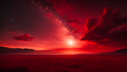 Crimson Cosmos: A Glorious Red Nebula Illuminates the Celestial Canva