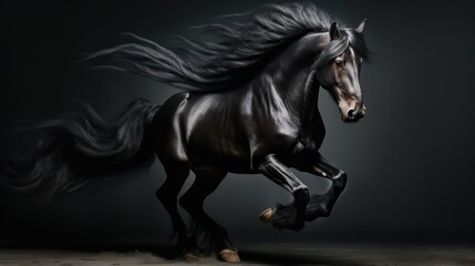 Obraz na płótnie Canvas black horse running in black background