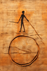 Silhouette of a human figure drawn in a primitive style on an orange textured background.