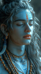 Hindu god Shiva in a temple against blue sky in outdoors . AI Generative