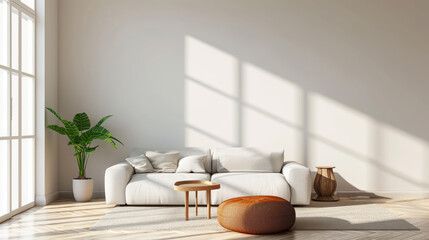 Fototapeta na wymiar Home mock up, modern beige room interior, Scandinavian style. Generative Ai