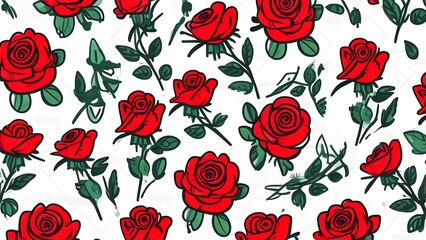 Red roses on white background. Valentine's day elements