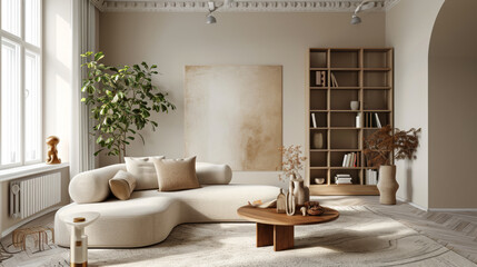 Home mock up, modern beige room interior, Scandinavian style. Generative Ai