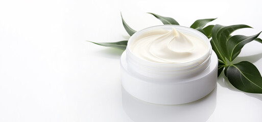 Fototapeta na wymiar cream jar cosmetic smear cream texture on beige background on a white background