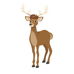 Vector illustration of a cute deer, red deer, Fallow deer. The drawing for a children's poster, postcard, alphabet is isolated on a white background