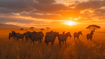 Foto op Canvas herd of zebras at sunset in afrka, afrika love, animal, tropic, exotic  © Tri_Graphic_Art