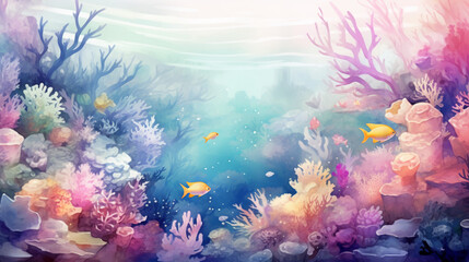 happy ocean day. coral reef with fish