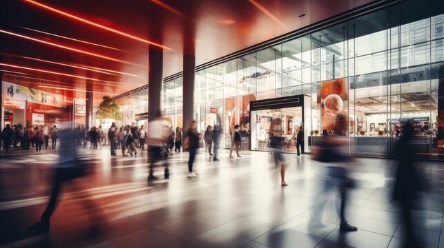  A Blurry Photo Of A Group Of People Walking In Front Of A Building With A Sign That Says O2.