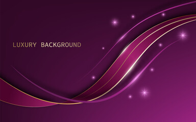 Luxury background with 3d purple ribbon and golden lines elements shiny effect 