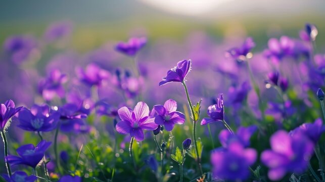 Purple flowers growing on field
