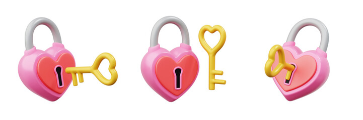 3d set of Love or Heart lock with keys Valentine's Day, Valentine's Day Concept theme design