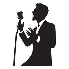 Artistic Echoes: Man Singing Silhouette Series Echoing the Artistic Resonance of Vocal Expression - Singer Vector - Singer Illustration
