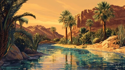 desert oasis clipart design concept  - obrazy, fototapety, plakaty