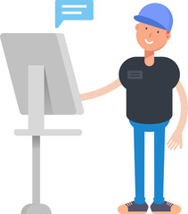 Boy Character Working on Computer
