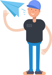 Boy Character Holding Paper Plane
