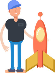 Boy Character and Rocket
