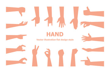 SET of hand gestures isolated over the white background. Various gestures of hands. Vector illustration flat design style - obrazy, fototapety, plakaty