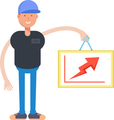 Boy Character Holding Arrow Chart
