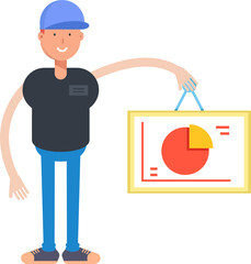 Boy Character Holding Pie Chart Signage
