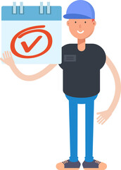 Boy Character and Check Mark Sign
