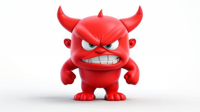 3D cartoon red devil angry isolated in white background