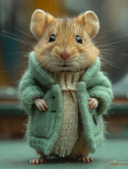 Little mouse dressed in knitted woolen clothes generative ai 
