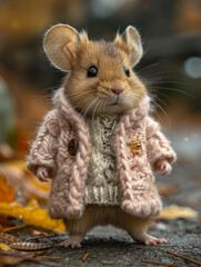 Little mouse dressed in knitted woolen clothes generative ai 