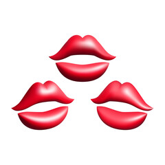 3d red abstract lips set vector illustration design.