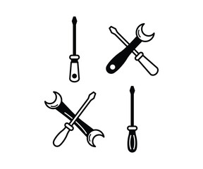 wrench and screwdriver icon tool work simple black white flat vector design illustration collections sets