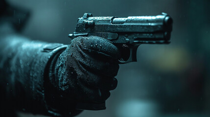 A man's hand with a gun, murder - obrazy, fototapety, plakaty