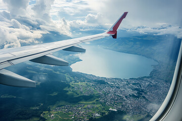 Obraz premium View of the city and the river from the aircraft window
