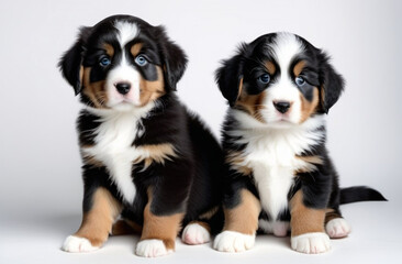 Happy pets. Adorable Dog puppys on white background.