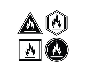 flamable materials warning sign icon simple black white vector design illustration template sets