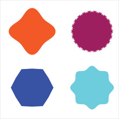 Set of vector starburst, sunburst badges. Different color. Simple flat style Vintage labels. Colored stickers