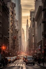 Busy urban street in the heart of the financial district, Generative AI