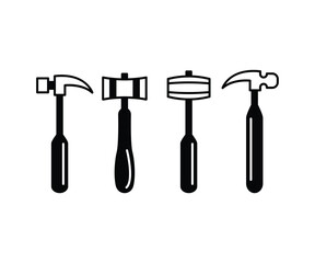 set of tools hammer worker icons simple black white vector design template collections illustration