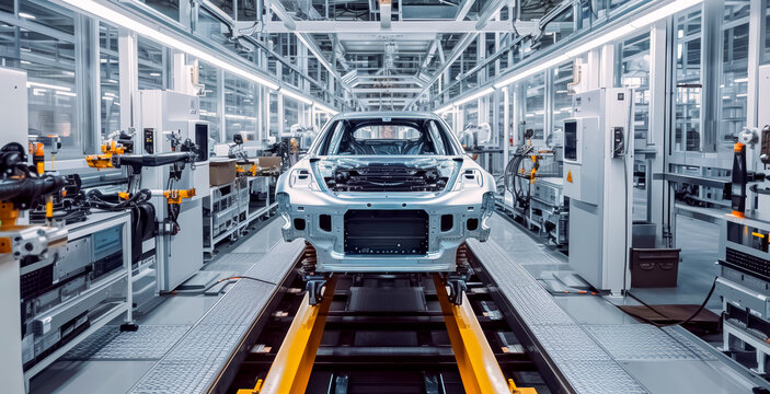 Cha&icirc;ne de montage automatis&eacute;e dans une usine de voitures